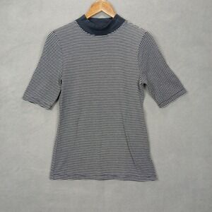 T.la By Anthropologie Top Womens Small Blue Striped Cotton Stretch Mock Neck